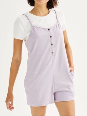 New Lavender Button-Front Romper with Adjustable Spaghetti Straps
